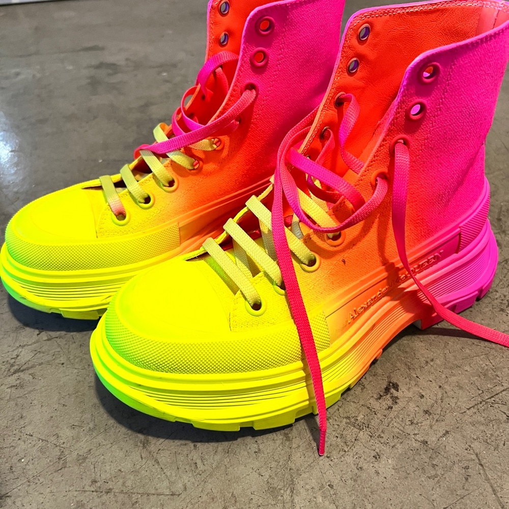 Alexander McQueen Neon Pink and Yellow Boots
